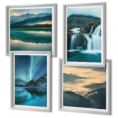 Set 4 slike u okviru Zimski pejzaži slapovi aurora