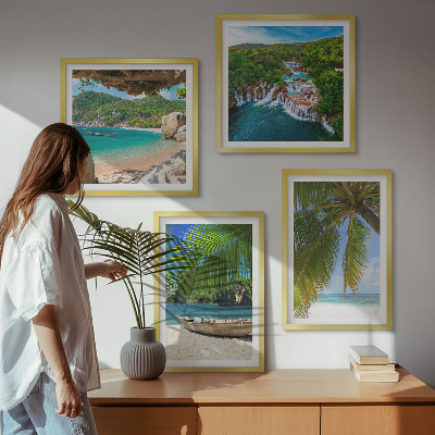 Dekorativni komplet slika za zid Plaža, brod, slapovi, palme