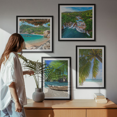 Dekorativni komplet slika za zid Plaža, brod, slapovi, palme