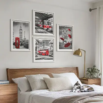 Komplet slika za spavaću sobu s motivom crvenih akcenata Londona
