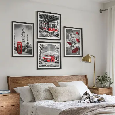 Komplet slika za spavaću sobu s motivom crvenih akcenata Londona