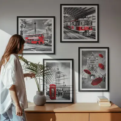Komplet slika za spavaću sobu s motivom crvenih akcenata Londona