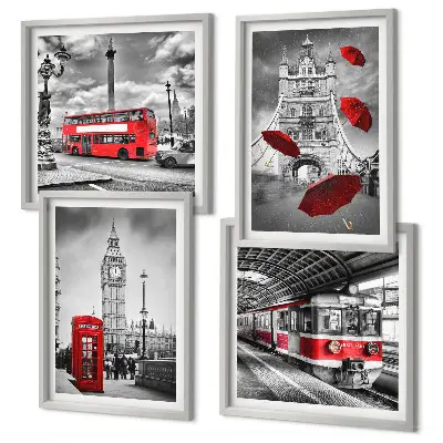 Komplet slika za spavaću sobu s motivom crvenih akcenata Londona