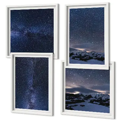 Set 4 slike u okviru noćno nebo s planinama i zvijezdama