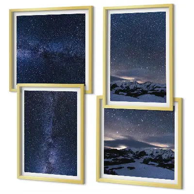 Set 4 slike u okviru noćno nebo s planinama i zvijezdama