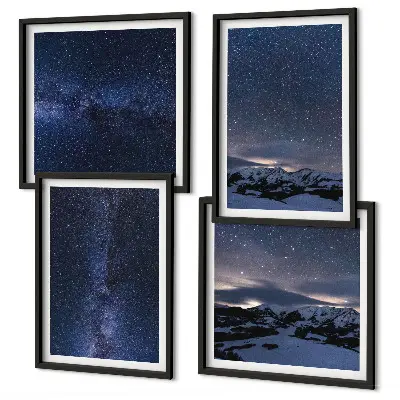 Set 4 slike u okviru noćno nebo s planinama i zvijezdama