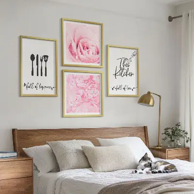 Set 4 slike u okviru nježni cvjetovi ruže za kuhinju