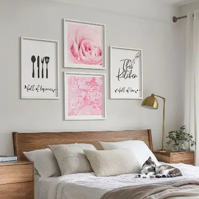 Set 4 slike u okviru nježni cvjetovi ruže za kuhinju