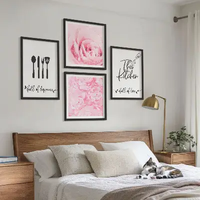 Set 4 slike u okviru nježni cvjetovi ruže za kuhinju
