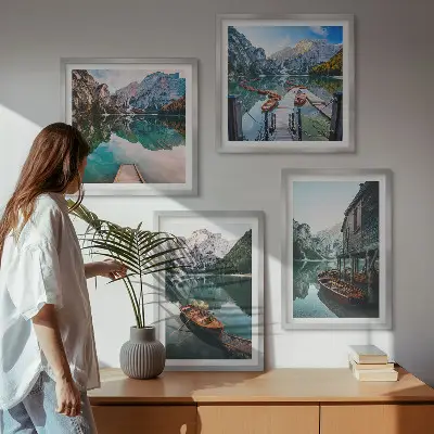 Komplet slika za spavaću sobu s motivom jezera, planina, brodova i vikendice
