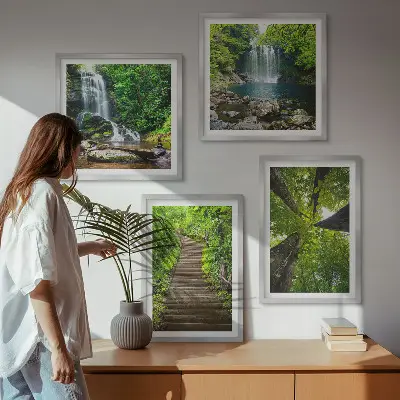 Komplet slika za spavaću sobu motiv šume s vodopadom i vegetacijom
