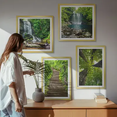 Komplet slika za spavaću sobu motiv šume s vodopadom i vegetacijom