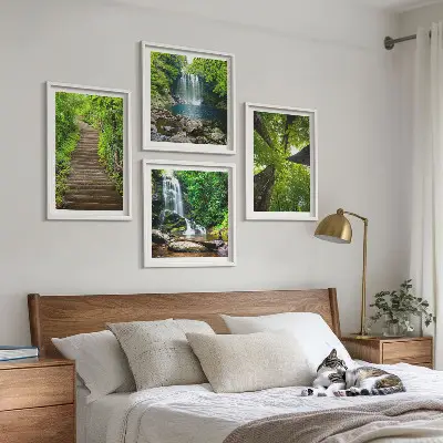 Komplet slika za spavaću sobu motiv šume s vodopadom i vegetacijom