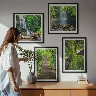 Komplet slika za spavaću sobu motiv šume s vodopadom i vegetacijom
