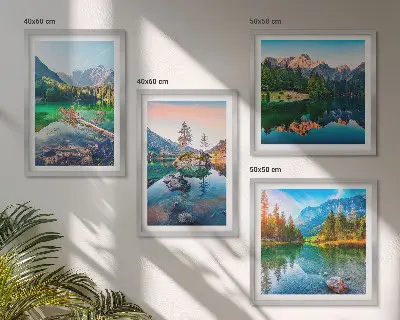 Prirodni krajolik planinskih jezera set od 4 slike u okviru