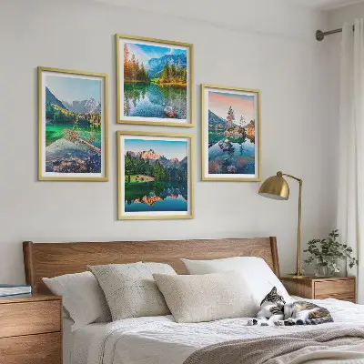 Prirodni krajolik planinskih jezera set od 4 slike u okviru