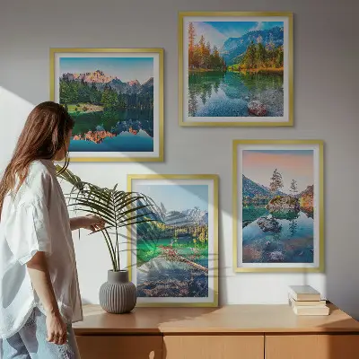 Prirodni krajolik planinskih jezera set od 4 slike u okviru
