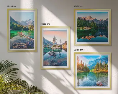 Prirodni krajolik planinskih jezera set od 4 slike u okviru