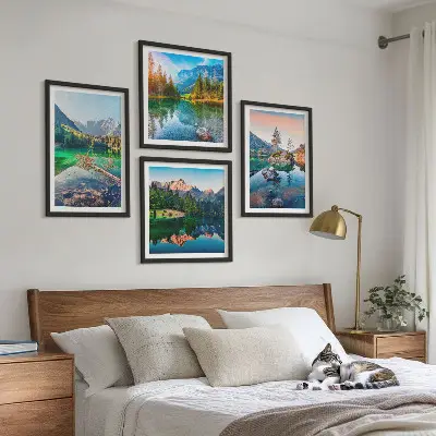 Prirodni krajolik planinskih jezera set od 4 slike u okviru