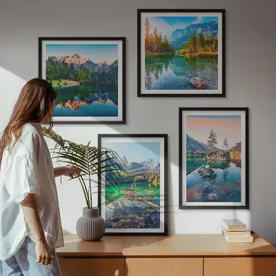 Prirodni krajolik planinskih jezera set od 4 slike u okviru