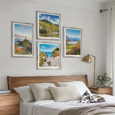 Set od 4 slike u okviru motivi plaže, svjetionika, planina, livade i cvijeća