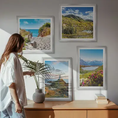 Set od 4 slike u okviru motivi plaže, svjetionika, planina, livade i cvijeća