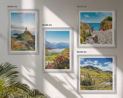Set od 4 slike u okviru motivi plaže, svjetionika, planina, livade i cvijeća