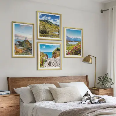 Set od 4 slike u okviru motivi plaže, svjetionika, planina, livade i cvijeća