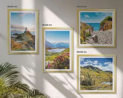 Set od 4 slike u okviru motivi plaže, svjetionika, planina, livade i cvijeća