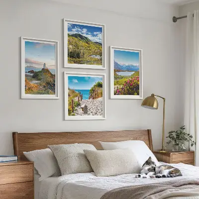 Set od 4 slike u okviru motivi plaže, svjetionika, planina, livade i cvijeća