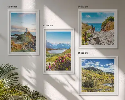 Set od 4 slike u okviru motivi plaže, svjetionika, planina, livade i cvijeća