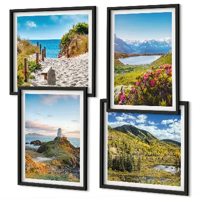 Set od 4 slike u okviru motivi plaže, svjetionika, planina, livade i cvijeća