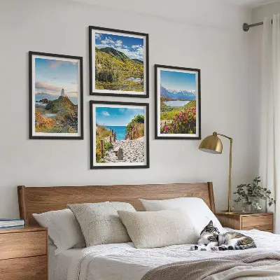 Set od 4 slike u okviru motivi plaže, svjetionika, planina, livade i cvijeća