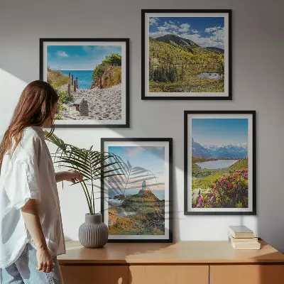 Set od 4 slike u okviru motivi plaže, svjetionika, planina, livade i cvijeća
