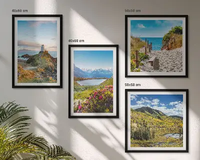 Set od 4 slike u okviru motivi plaže, svjetionika, planina, livade i cvijeća
