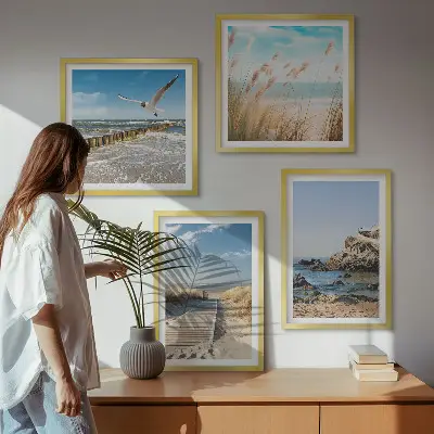 Dekorativni komplet slika za zid drvena staza na plaži s liticama