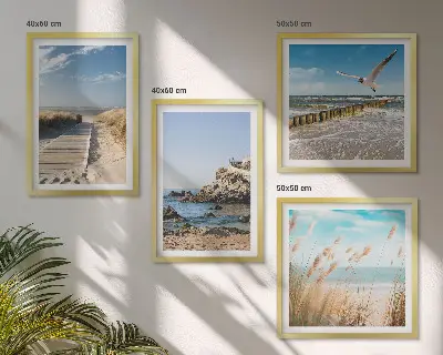 Dekorativni komplet slika za zid drvena staza na plaži s liticama