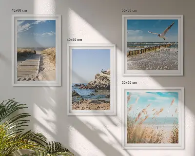 Dekorativni komplet slika za zid drvena staza na plaži s liticama