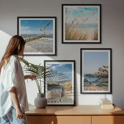Dekorativni komplet slika za zid drvena staza na plaži s liticama