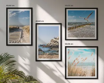 Dekorativni komplet slika za zid drvena staza na plaži s liticama