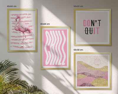 Dekorativni komplet slika za zid Pastelni planinski krajolik s ružičastim flamingom