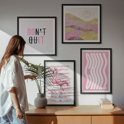 Dekorativni komplet slika za zid Pastelni planinski krajolik s ružičastim flamingom