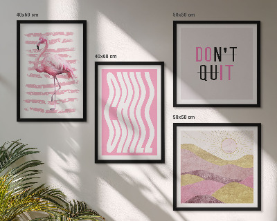 Dekorativni komplet slika za zid Pastelni planinski krajolik s ružičastim flamingom