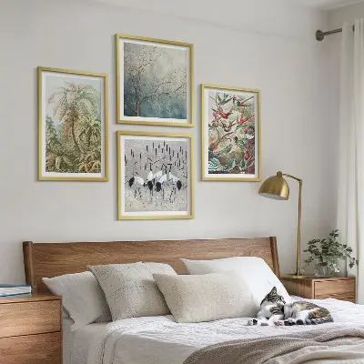 Set 4 slike s motivom tropskih biljaka i ptica u okviru