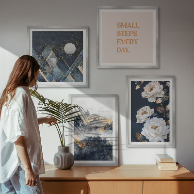 Set 4 slike u okviru Apstraktne planine cvijeće inspiracija