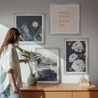Set od 4 slike u okviru apstraktne planine s motivom cvijeća