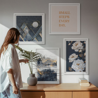 Set 4 slike u okviru Apstraktne planine cvijeće inspiracija