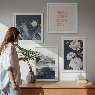 Set od 4 slike u okviru apstraktne planine s motivom cvijeća
