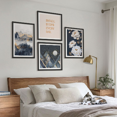 Set 4 slike u okviru Apstraktne planine cvijeće inspiracija