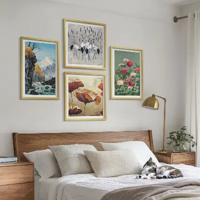 Set od 4 slike u okviru planine, slapovi, ptice i cvijeće